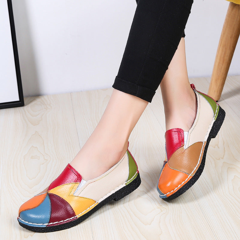 Colorblock Retro Flat Heel Shoes