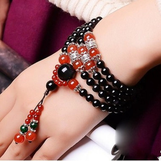 Black Glass 108 Beads Bracelet Ethnic Style