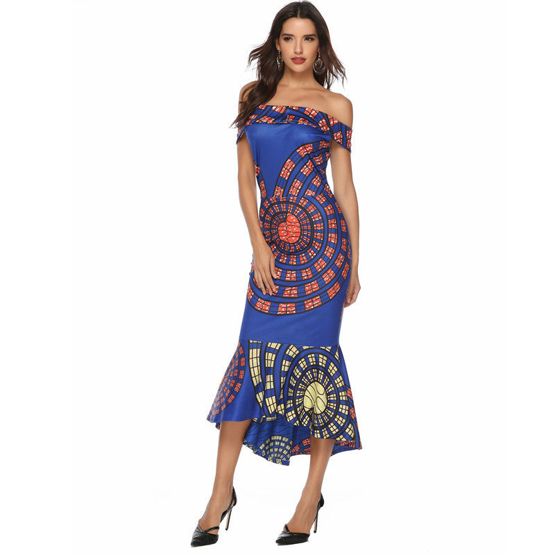 New Off-shoulder Printed Sheath Dress