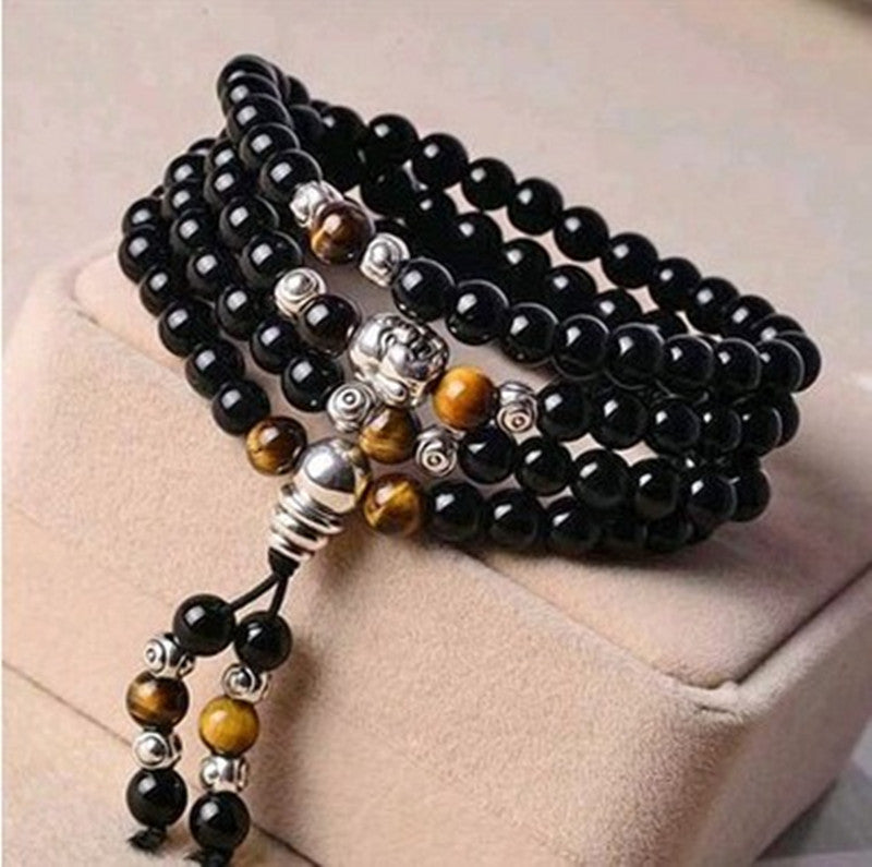 Black Glass 108 Beads Bracelet Ethnic Style