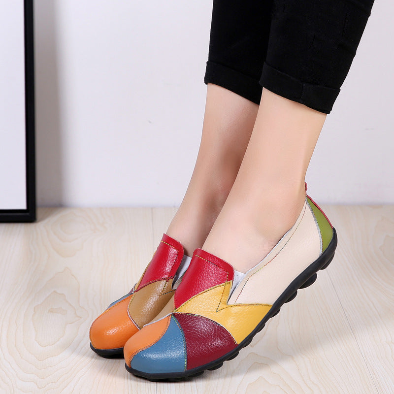 Colorblock Retro Flat Heel Shoes