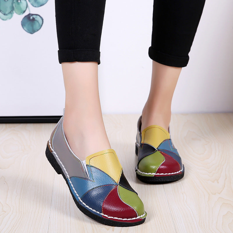 Colorblock Retro Flat Heel Shoes