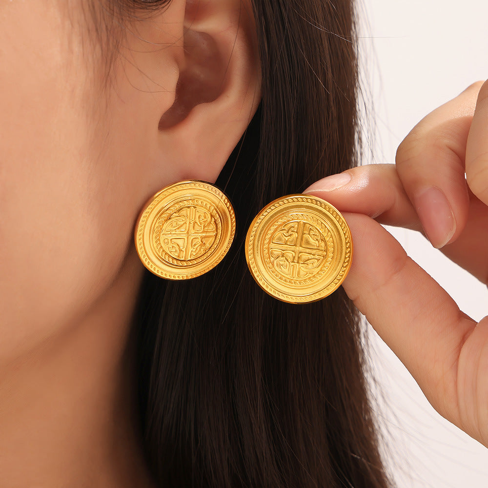 European And American Heavy Industry Vintage Cold Style Round Ear Studs Retro Design