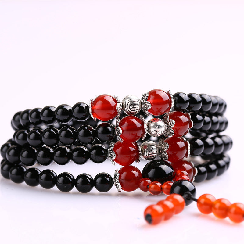 Black Glass 108 Beads Bracelet Ethnic Style