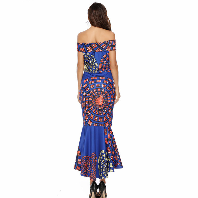 New Off-shoulder Printed Sheath Dress