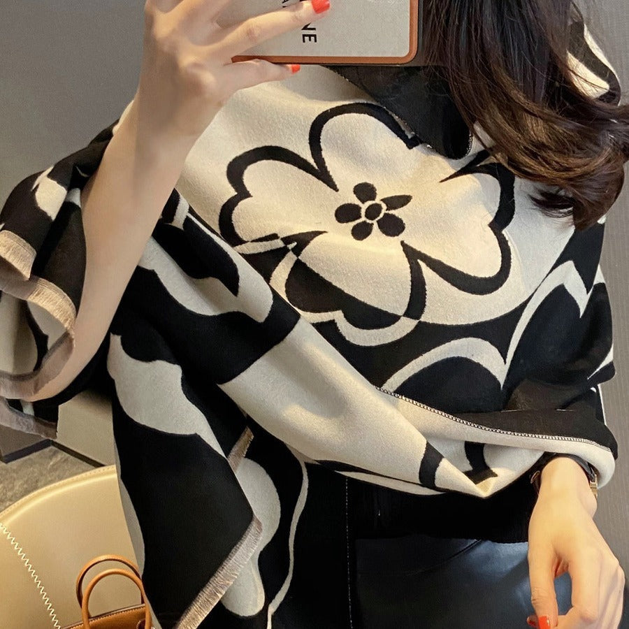 Air-conditioned Room Spring And Summer High-grade Versatile Black And White Scarf Warm Dress