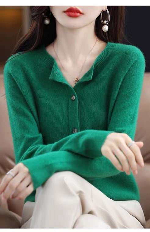 Fashion Merino Wool Cardigan Sweater Women