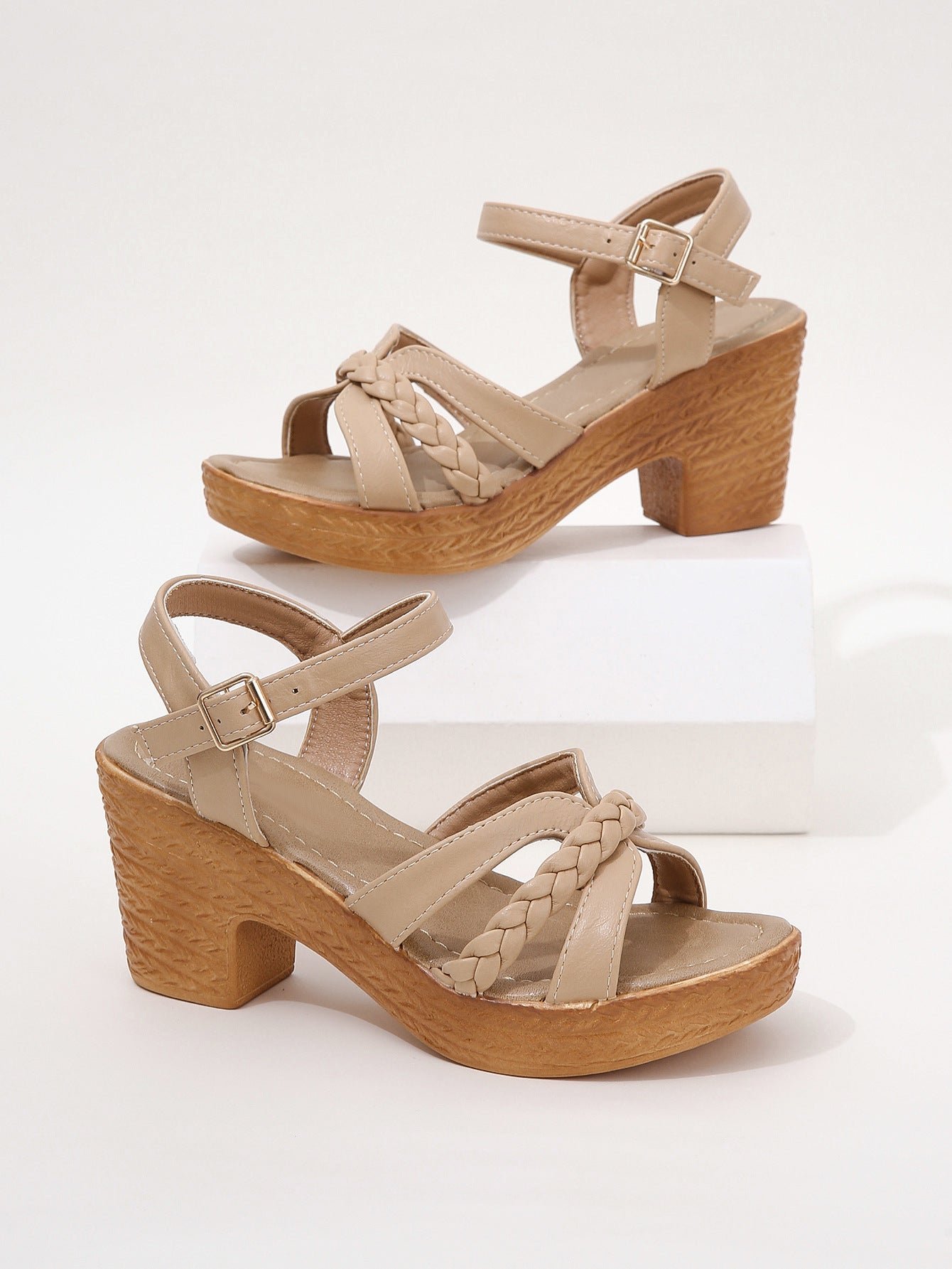 Foreign Trade Round Head Chunky Heel Ankle-strap Buckle Sandals