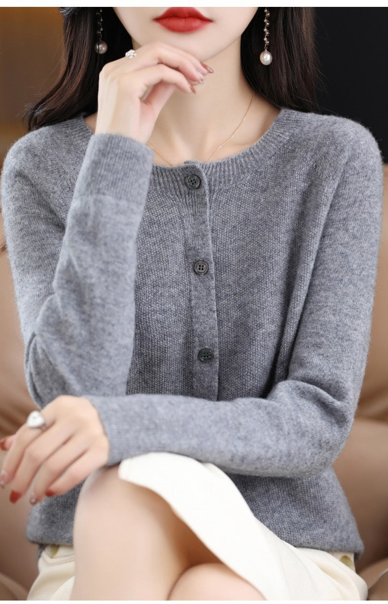 Fashion Merino Wool Cardigan Sweater Women