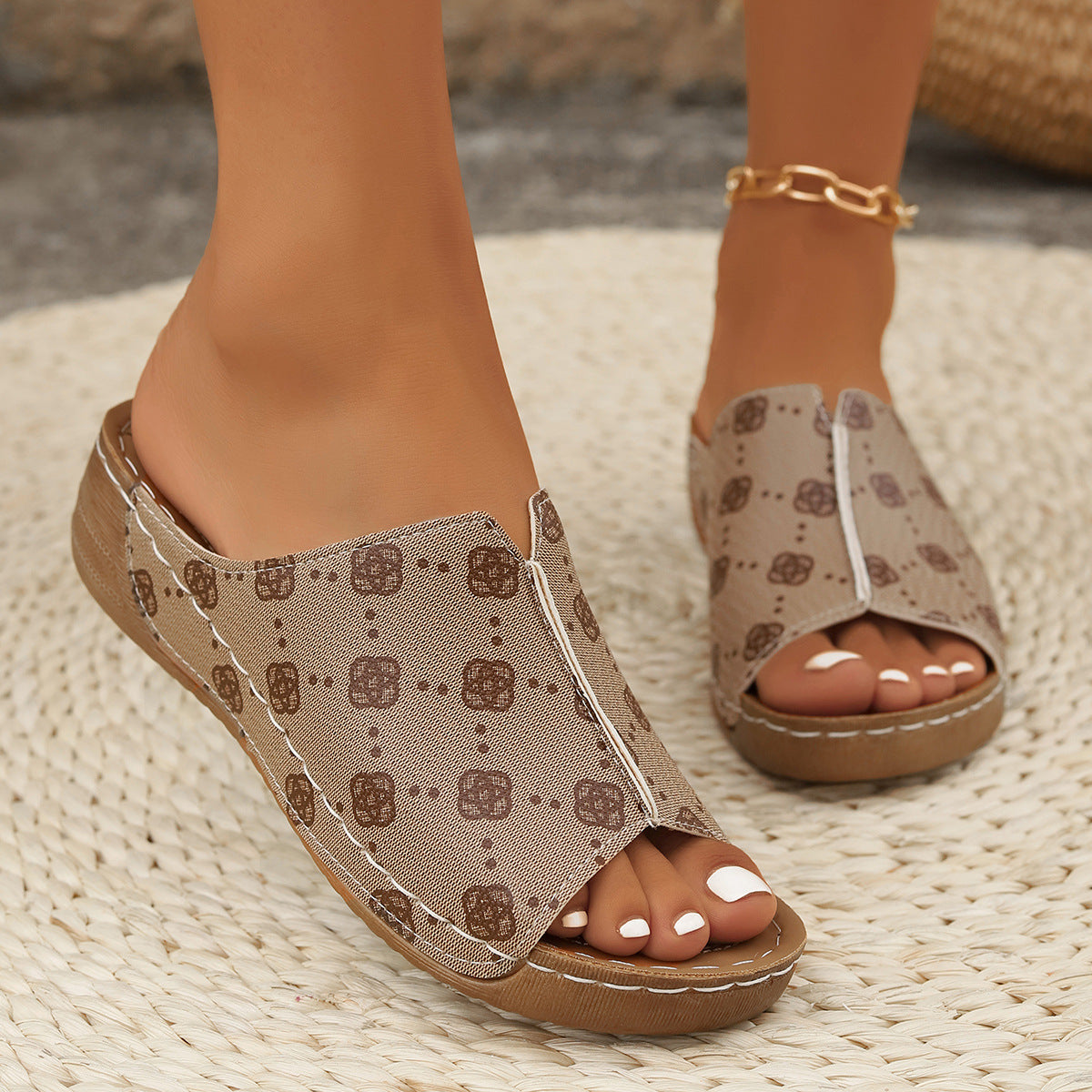 European And American Leopard Print Three-dimensional Snake Print Wedge Sandals