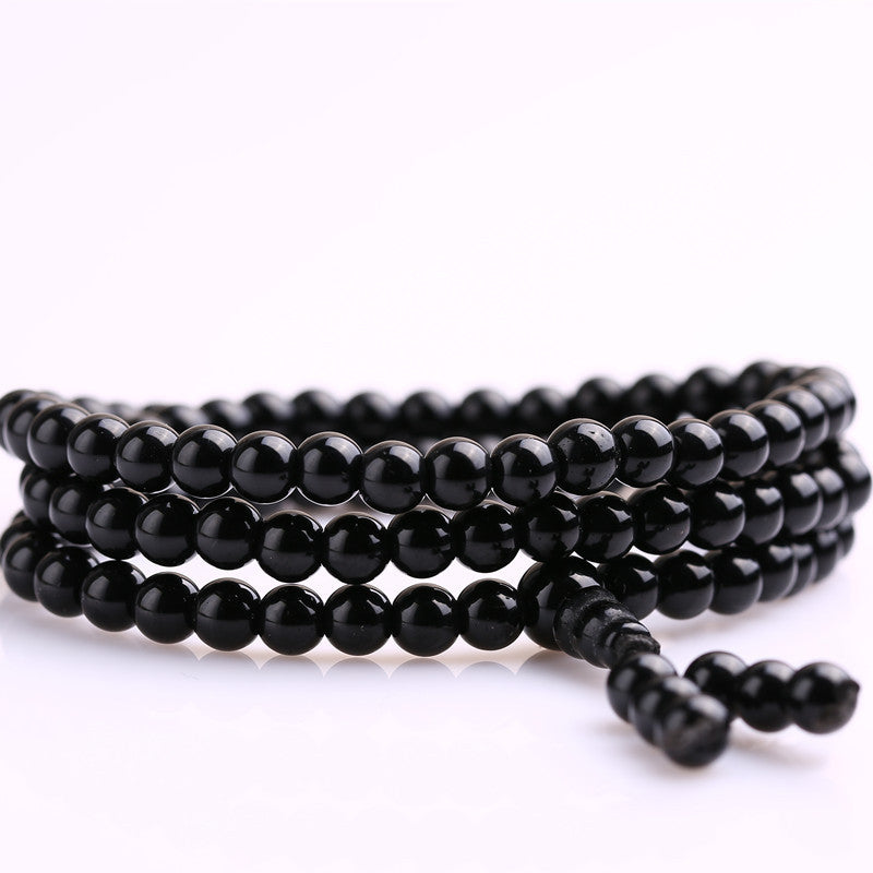 Black Glass 108 Beads Bracelet Ethnic Style