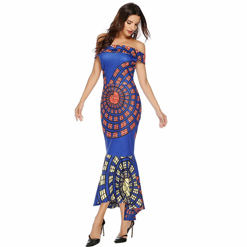 New Off-shoulder Printed Sheath Dress