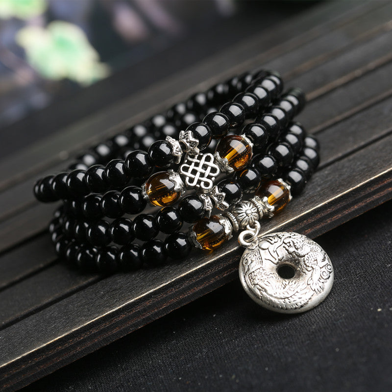 Black Glass 108 Beads Bracelet Ethnic Style